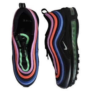 Nike Air Max 97 Black & Rainbow Multicoloured Reflective Stripes Sneakers Force